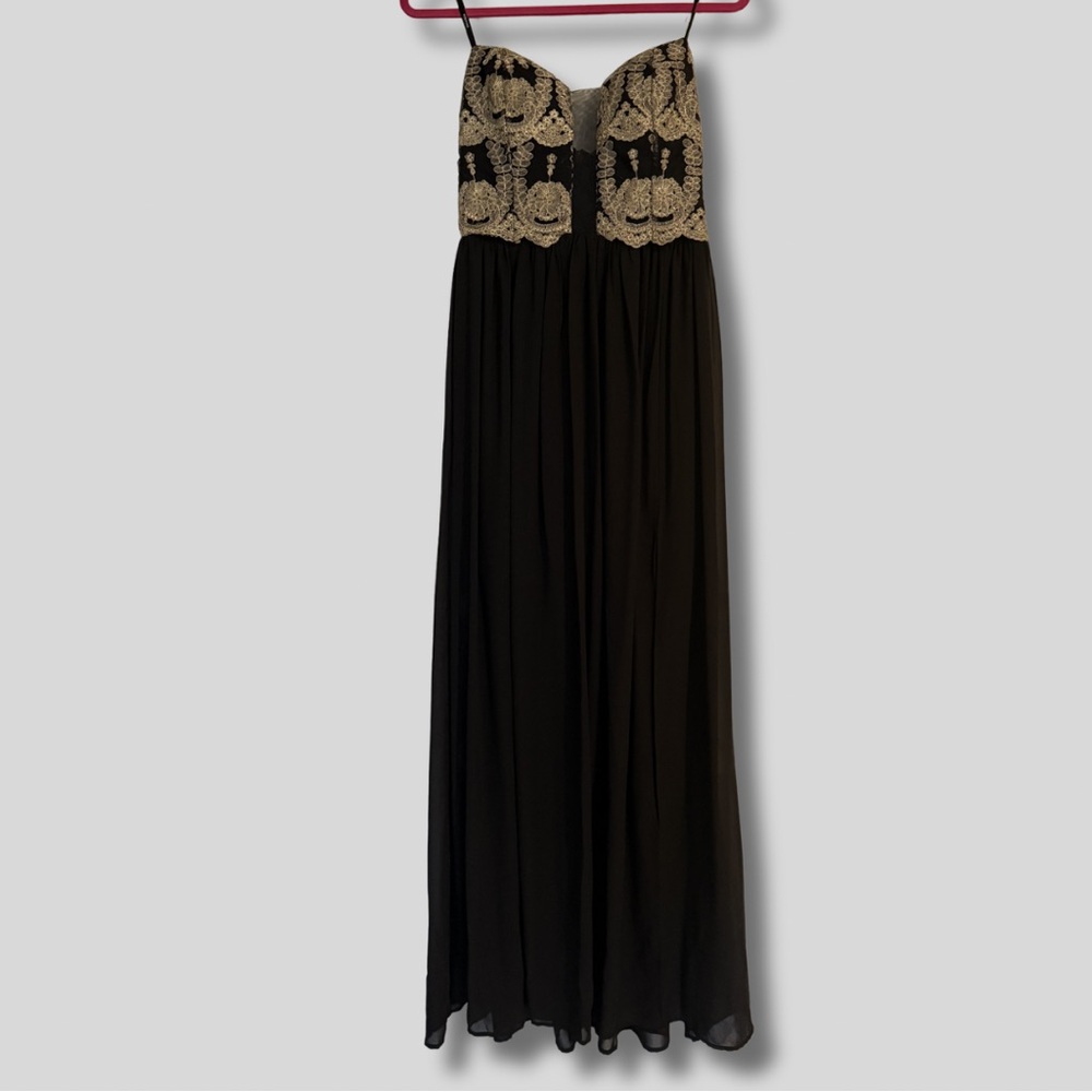 Soieblu Elegant Black and Gold Strapless Long Dress